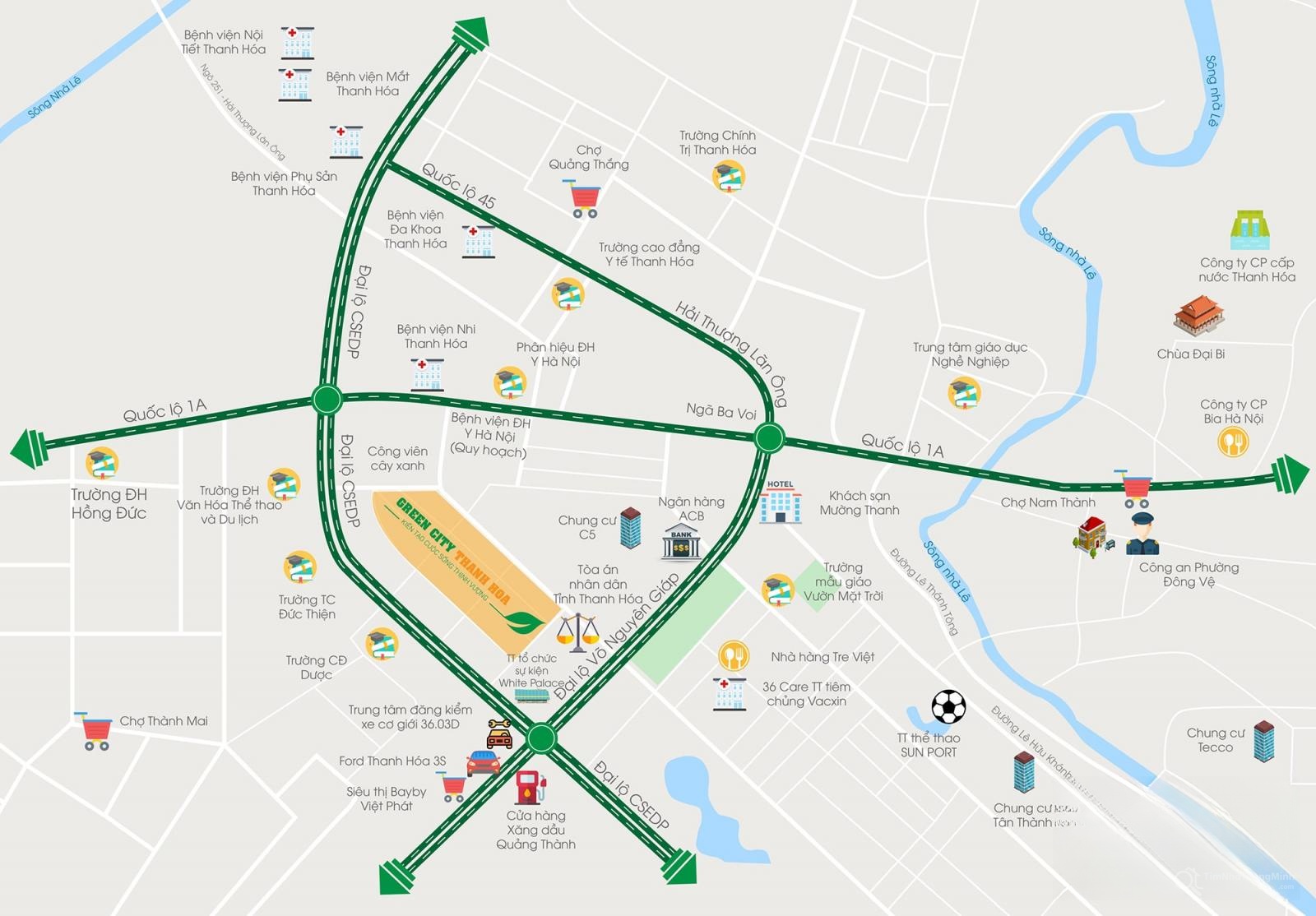 Vị trí dự án Green City Thanh Hóa trên bản đồ Vị trí dự án Green City Thanh Hóa