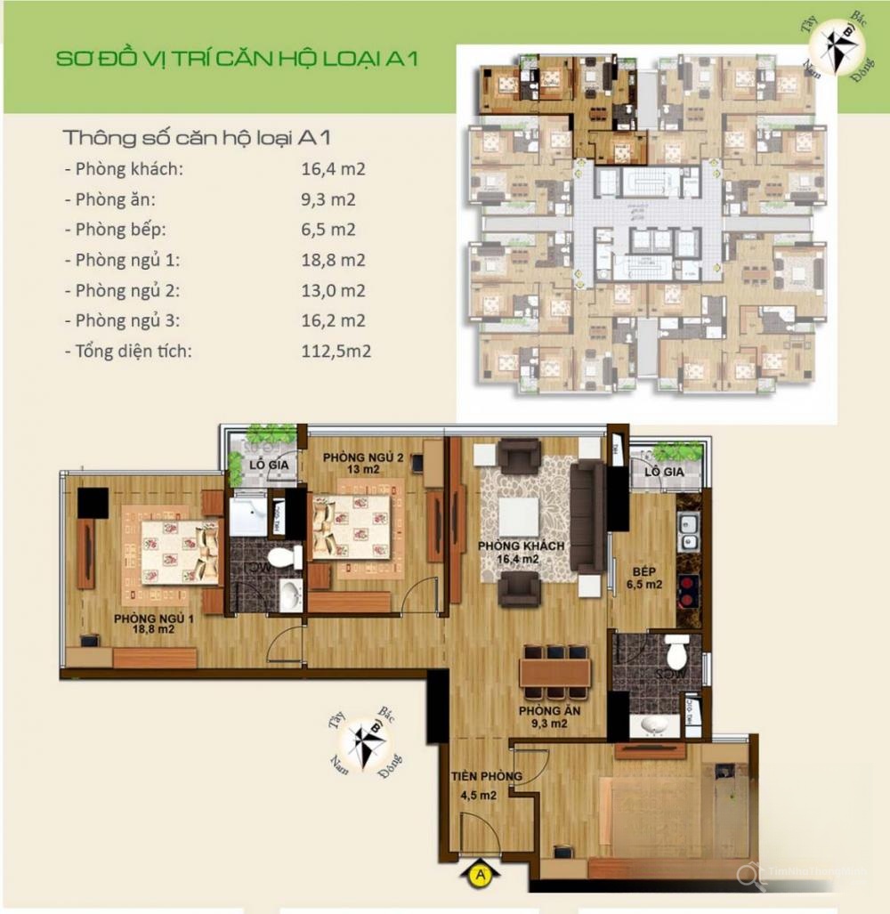 Mẫu thiết kế căn hộ A1 Chung cư Hạ Đình Tower