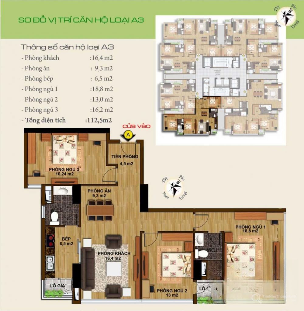 Mẫu thiết kế căn hộ A3 Chung cư Hạ Đình Tower