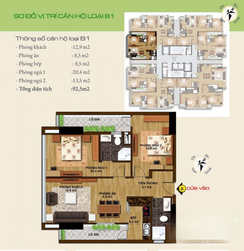 Mẫu thiết kế căn hộ B1 Chung cư Hạ Đình Tower