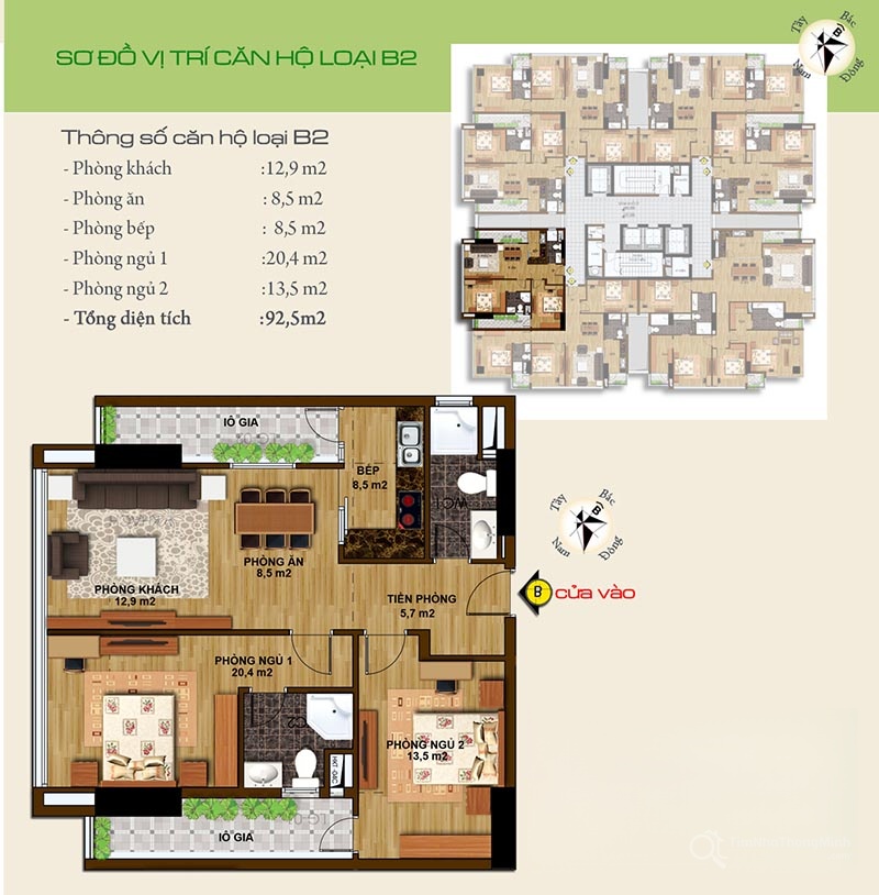 Mẫu thiết kế căn hộ B2 Hạ Đình Tower