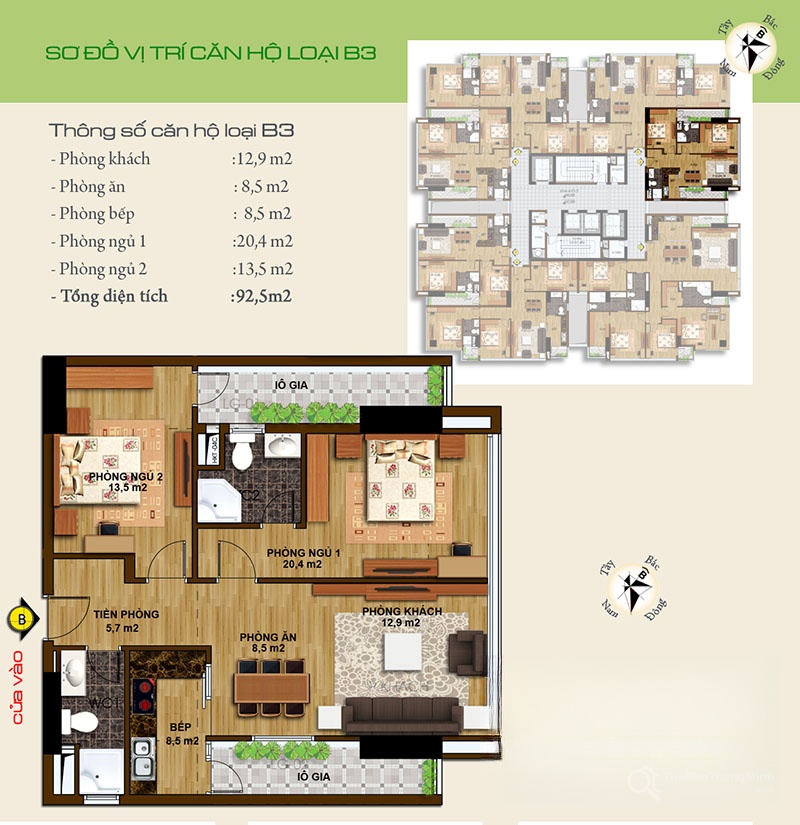 Mẫu thiết kế căn hộ B3 Hạ Đình Tower