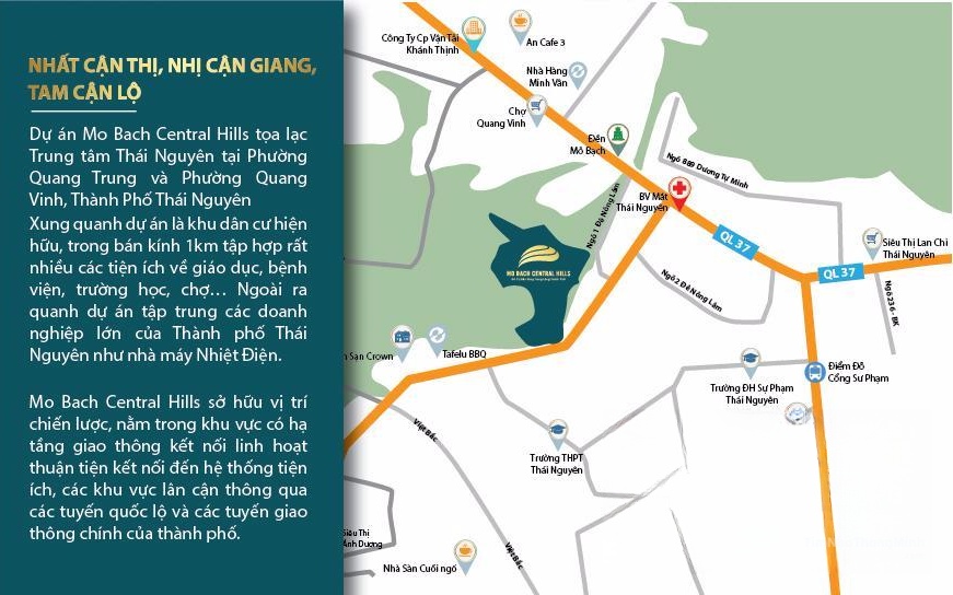Vị trí dự án Mỏ Bạch Central Hills tại Thái Nguyên