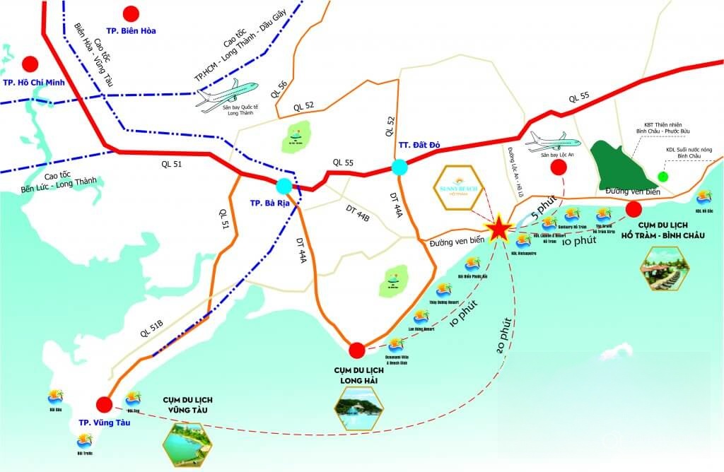 Vị trí dự án Sunny Beach Hồ Tràm trên bản đồ